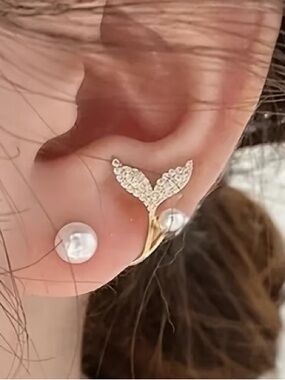 Elegant Gold Pearl & Mermaid Tail Earrings